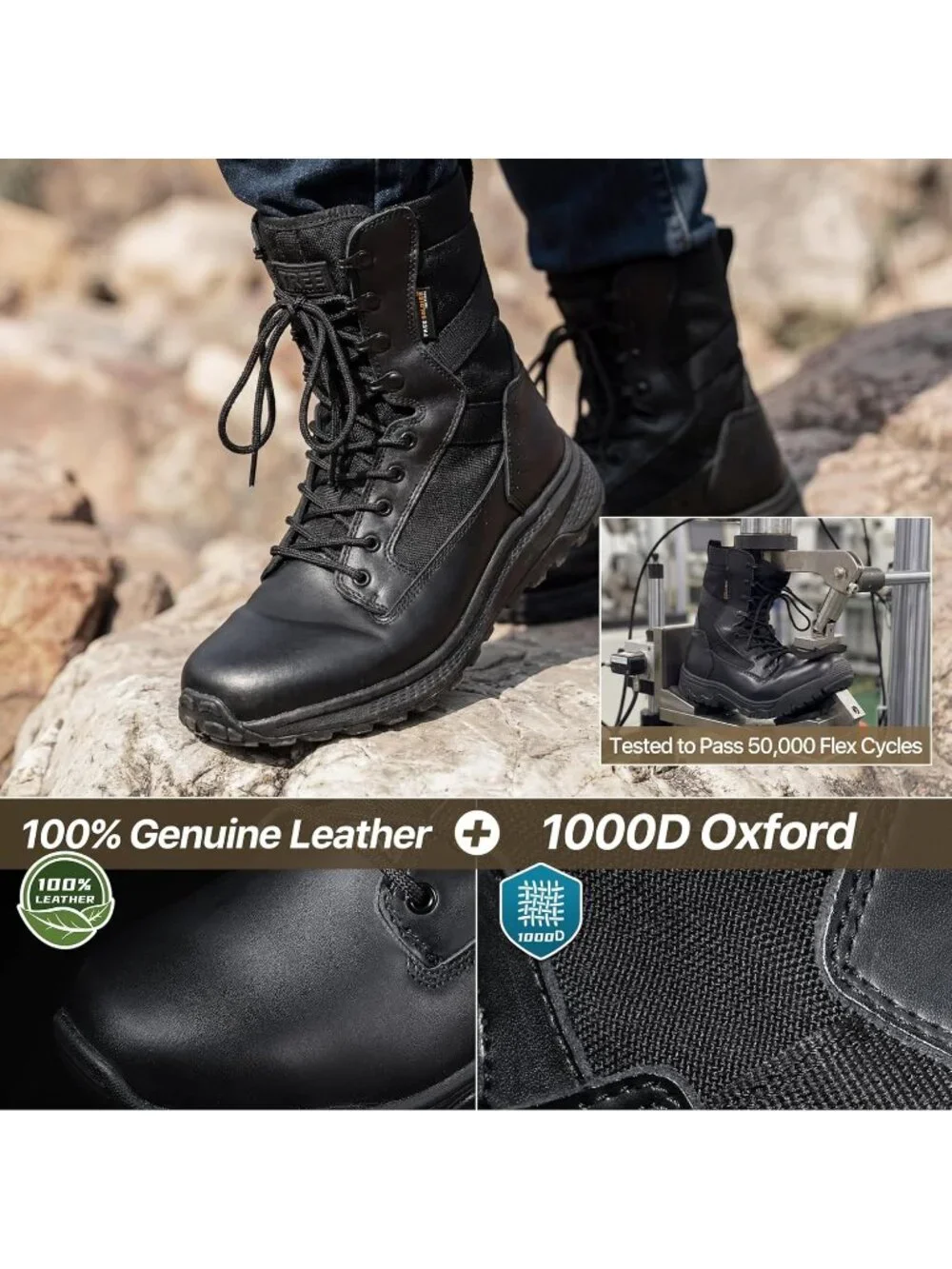 Men's Bright Black Combat Boots Durable Suede Leather Military Army Desert Boot